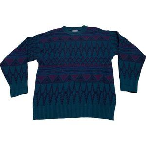 Vintage Pendleton Aztec Sweater Medium Wool Purple Green Pullover Geometric